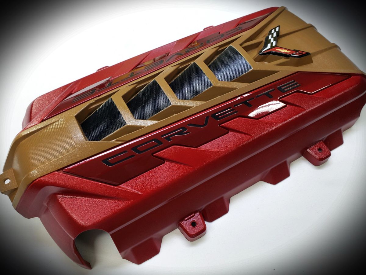 C8 Corvette Engine Cover Napa Tan CenterEdge Red Lower